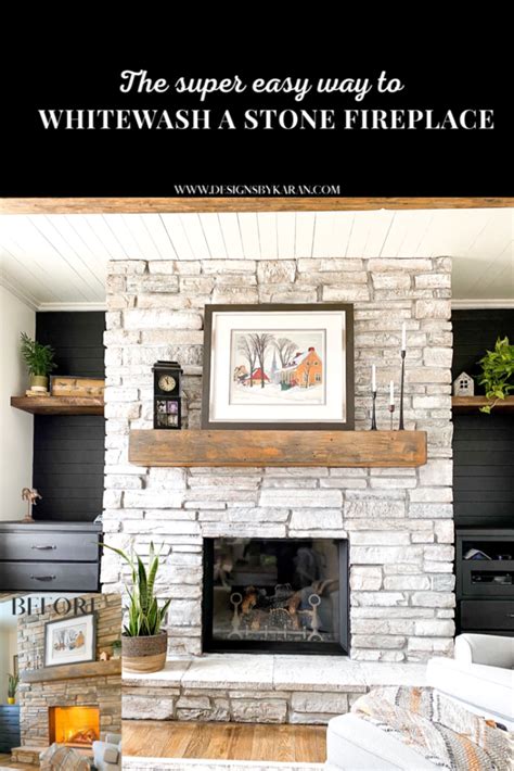 Dab your brush on a rag to remove excess mixture. How to Whitewash a Stone Fireplace - Super Easy Project ...