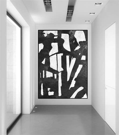 Large Wall Art Abstract Painting Black And White Modern Etsy