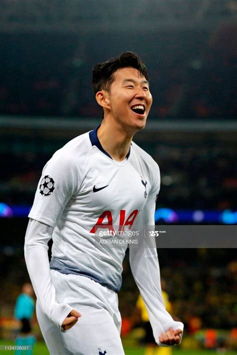 Tottenham Hotspurs South Korean Striker Son Heung Min Celebrates