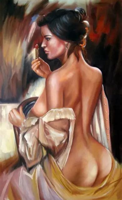 PORTRAIT FEMME NUE Tableau Peinture Huile Sur Toile Nude Women EUR