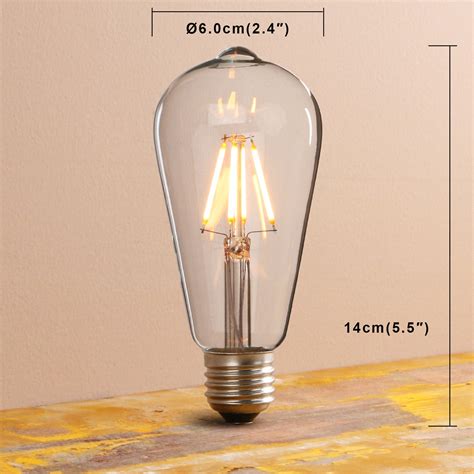 3 X Vintage Led Light Bulb Industrial Edison St64 E27 Amber Led Light