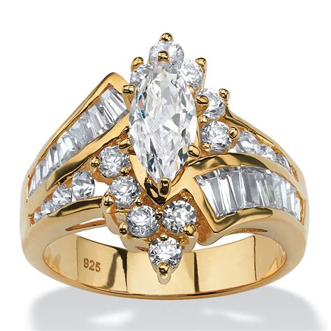 3 20 Tcw Marquise Cut Cubic Zirconia Engagement Anniversary Ring In 18k Gold Over Sterling