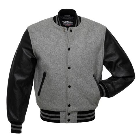 Jacketshop Jacket Grey Wool Black Leather Letterman Jackets