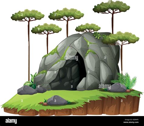 Scene Wtih Cave And Trees Illustration Stock Vector Image And Art Alamy