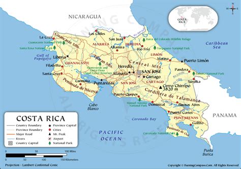Costa Rica Physical Map With Rivers