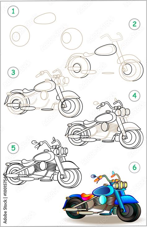 Page Shows How To Learn Step By Step To Draw Motorcycle Developing
