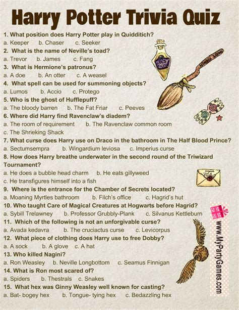 Free Printable Harry Potter Trivia Quiz With Answer Key Harry Potter