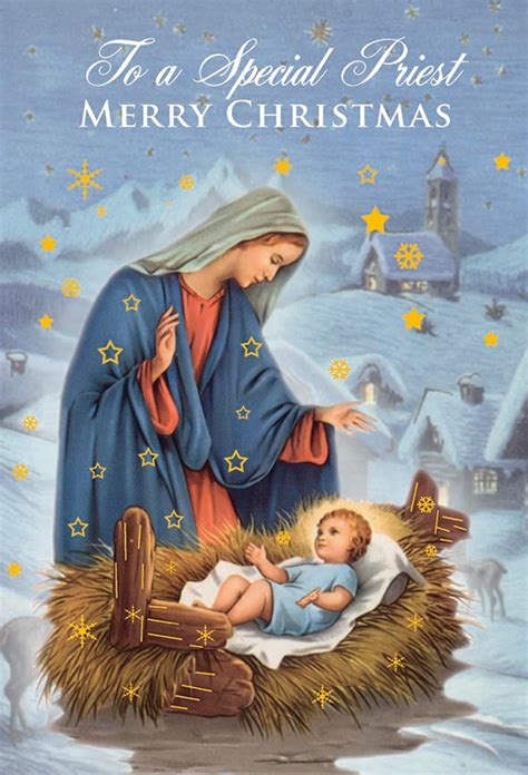 Christmas Greeting Card For Priest Mary And Jesus 6 34” 87448