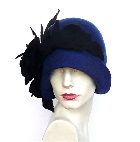 Blue Felted Hat Felt Hat Cloche Hat 1920 Hat Art Hat Blue Etsy