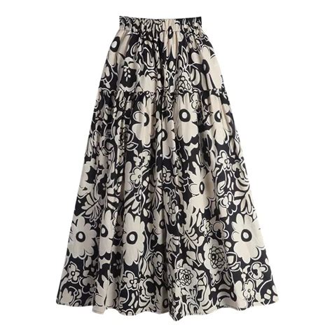 TIGENA Vintage Patchwork Floral Print Long Skirt For Women 2023 Summer