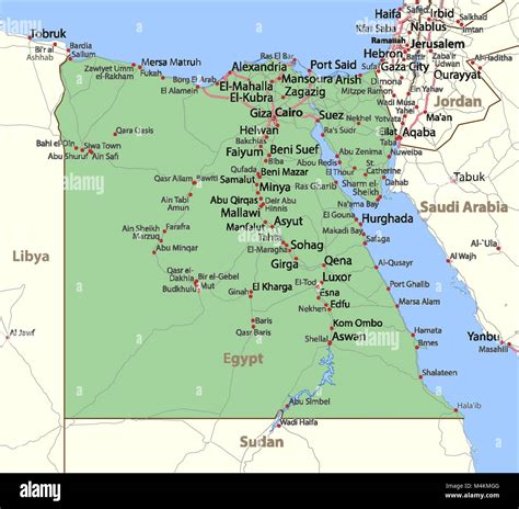 Map Of Egypt Shows Country Borders Urban Areas Place Names And Roads