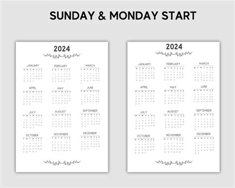 Minimalist 2024 Calendar Printable 2024 Calendar Yearly Etsy