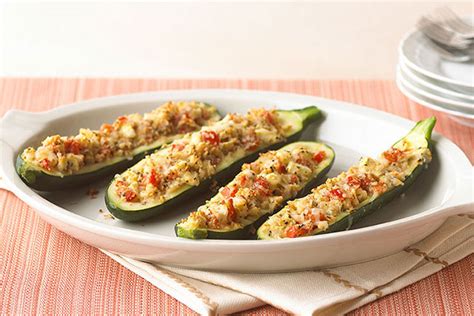 With lemon, thyme, tomatoes & parmesan, they're zesty, bright & simple to make. Vegetarian Stuffed Zucchini Boats - Kraft Recipes