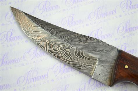 Full Scale Tang Damascus Steel Bowie Rosewood And Olivewood Scales 5