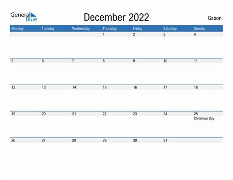 Editable December 2022 Calendar With Gabon Holidays