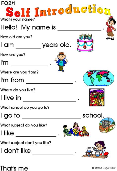 Self Introduction Myself Worksheet For Kindergarten Kidsworksheetfun
