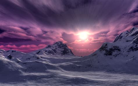 Download Pink Sky Sun Snow Mountain Winter Nature Sunset Hd Wallpaper