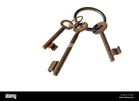 Three Antique Rusty Keys On Ring Stock Photo Alamy