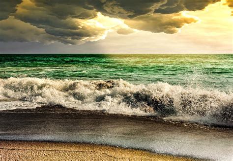Sea Storm Landscape Nature With Sunbeam Stock Photo Image Of Dark