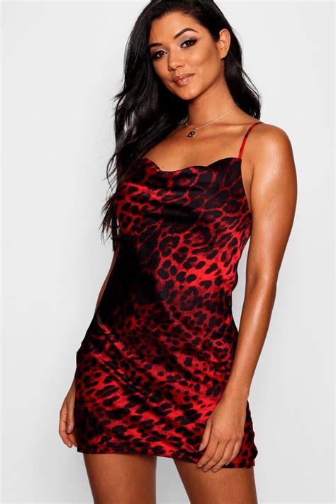 Satin Red Leopard Mini Dress Dresses Bhb