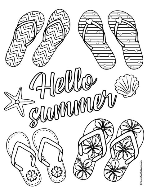 The pictures are easy to color on with crayons, makers or colored pencils. Flip flop coloring page | Summer coloring pages, Summer ...