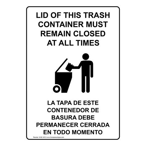 Portrait Lid Of Trash Container Remain Closed Sign Nhep 14513 Recycling