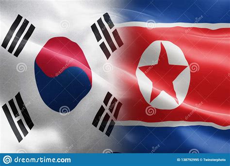 Flag Of South Korea And North Korea Indicates Partnership Agreement