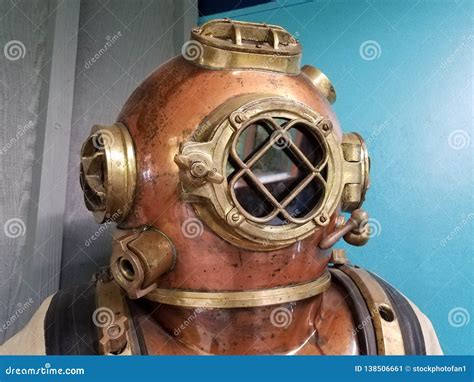 Old Metal Diving Suit With Helmet And Glass Window Stock Image Image