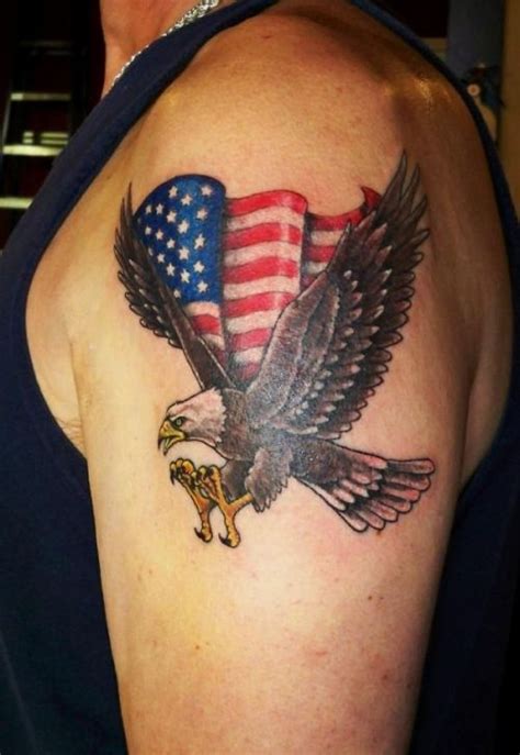 American Traditional Eagle Flag Tattoo