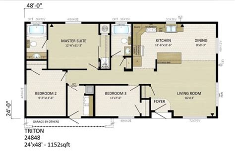 24 X 48 Square Foot Floor Plan For Tiny Ish House 3 Bed 2 Bath Plus