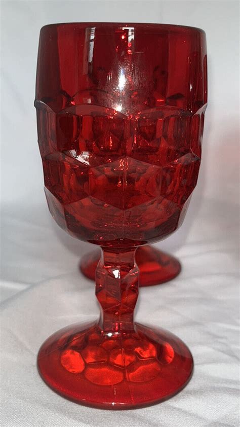 6 Vintage Viking Glass Georgian Ruby Red Honeycomb Water Goblets