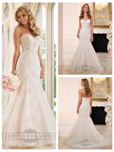 Strapless Sweetheart Fit And Flare Crystals Beading Lace Wedding