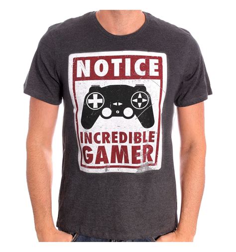 Tee Shirt Gris Notice Incredible Gamer Geek 938