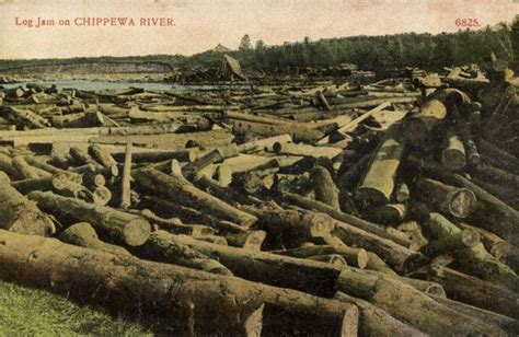 Log Jam On Chippewa River Postcard Wisconsin Historical Society