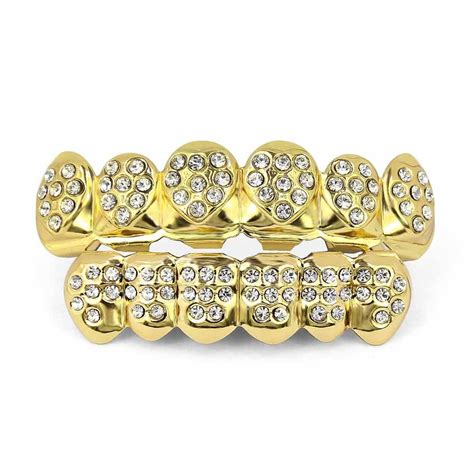 Buy Jinao K Gold Plated Iced Out Cz Teeth Grillz Top Bottom Tooth