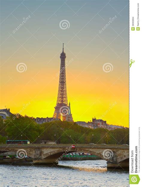 Eiffel Tower At Sunset Paris Stock Photo Image Of Palace Alexander