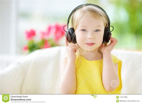 Cute Little Girl Wearing Huge Wireless Headphones Pretty Child