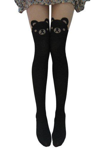 Amour Kitten Print Knee High Length Socks Cat Tail Tattoo Tights