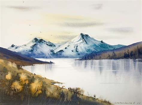 Mountain Lake 5 Original Painting Watercolor Landscape Etsy