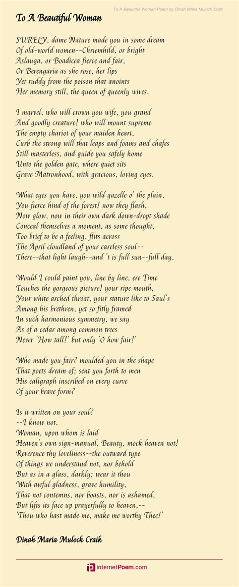To A Beautiful Woman Poem By Dinah Maria Mulock Craik