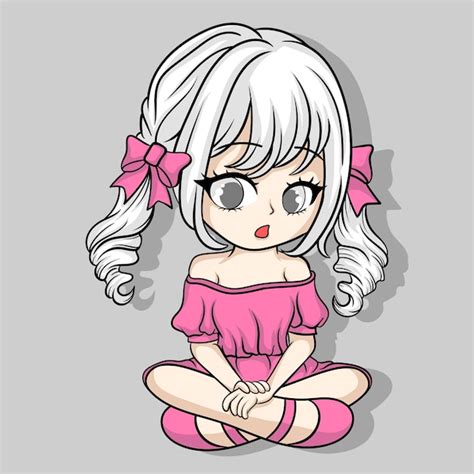 Ilustración arte linda niña chibi rosa diseño de personajes Vector