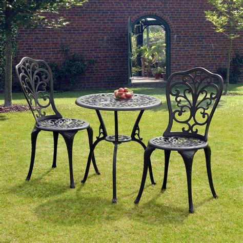 A bistro set brings parisian charm right to your backyard. Sussex Black Cast Aluminium Bistro Set | Metal garden ...