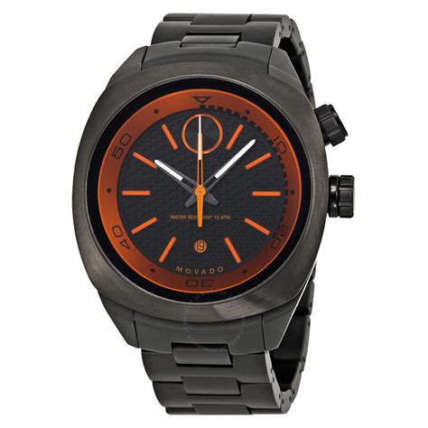 Movado Bold Black And Orange Dial Gunmetal Ion Plated Watch 3600213