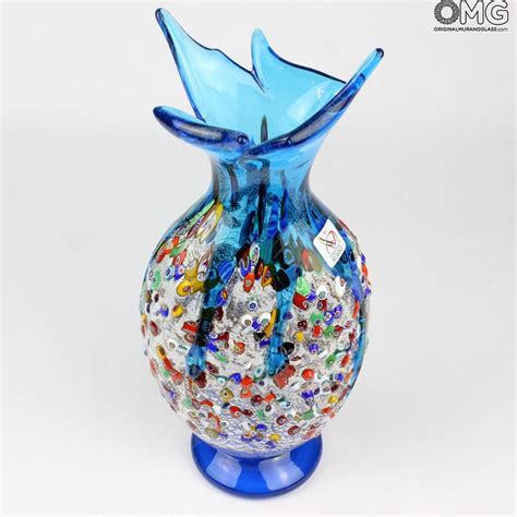 Gabbiano Light Blue Vase Murano Glass Millefiori