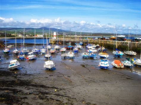 Isle Of Man Port Erin Boats In Harbour Below Raglan Pier At Low Tide