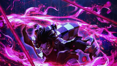 Perfect portrait wallpaper background display for most smartphone, iphone, android phone and other. Demon Slayer Tanjiro Kamado Around Purple Lightning With Black Background HD Anime Wallpapers ...
