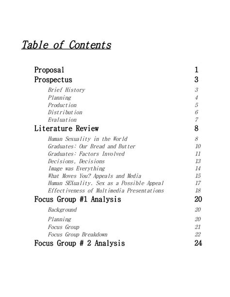 Table Of Contents For The Human Sexuality Graduate Program Enrollment