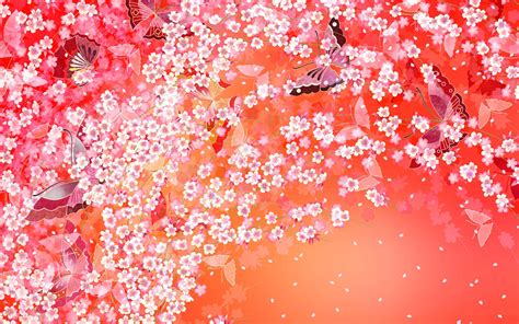 桜（さくら）の画像・イラスト・フリー素材 No046『桜壁紙・赤・ピンク・蝶・淡い』