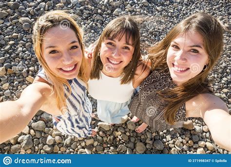 Above Funny Selfie Picture Of Group Of Females Friends Having Fun Together In Friendship