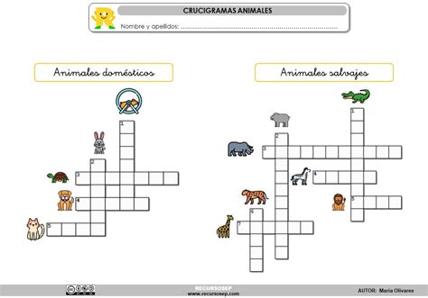Crucigramas Para Niños De Animales Para Imprimir Vector El Crucigrama